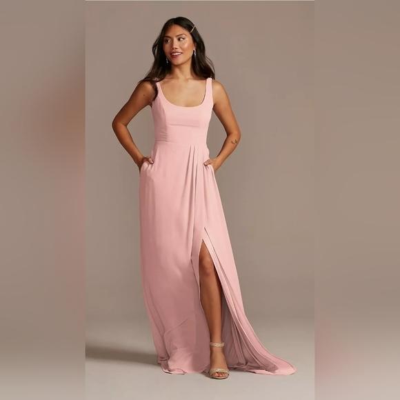 Celebrate DB David's Bridal Studio Chiffon Scoop Neck Tank Dress Sz 8 - Picture 1 of 11